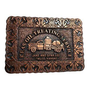 Vintage Keas Oil Treating Service Belt Buckle Copper Collectible Western USA